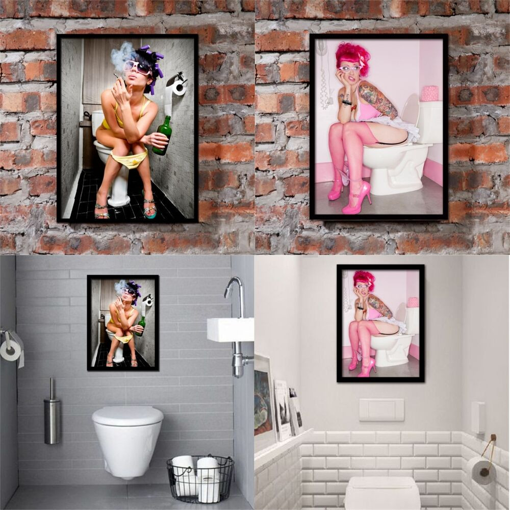 Bathroom Prints For Wall
 Smoking Girl Canvas Print Painting Picture Toilet Bathroom