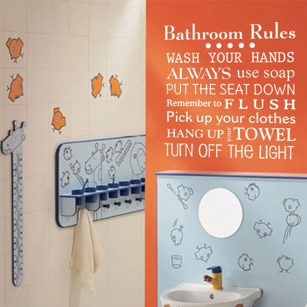 Bathroom Rules Wall Decals
 Bathroom Rules vinyl wall decal by GrabersGraphics on Etsy