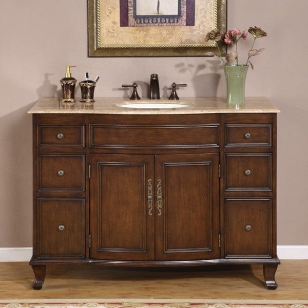 Bathroom Single Sink Vanity Cabinet
 Shop Silkroad Exclusive Single Sink 48 inch Travertine Top