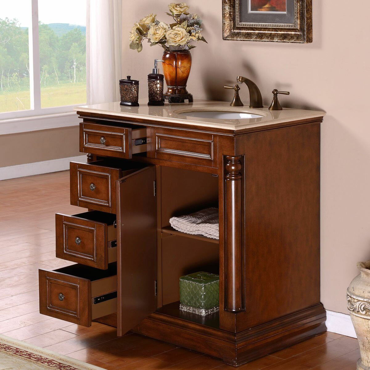 Bathroom Single Sink Vanity Cabinet
 Silkroad Exclusive 36" Single Sink Cabinet Bathroom Vanity