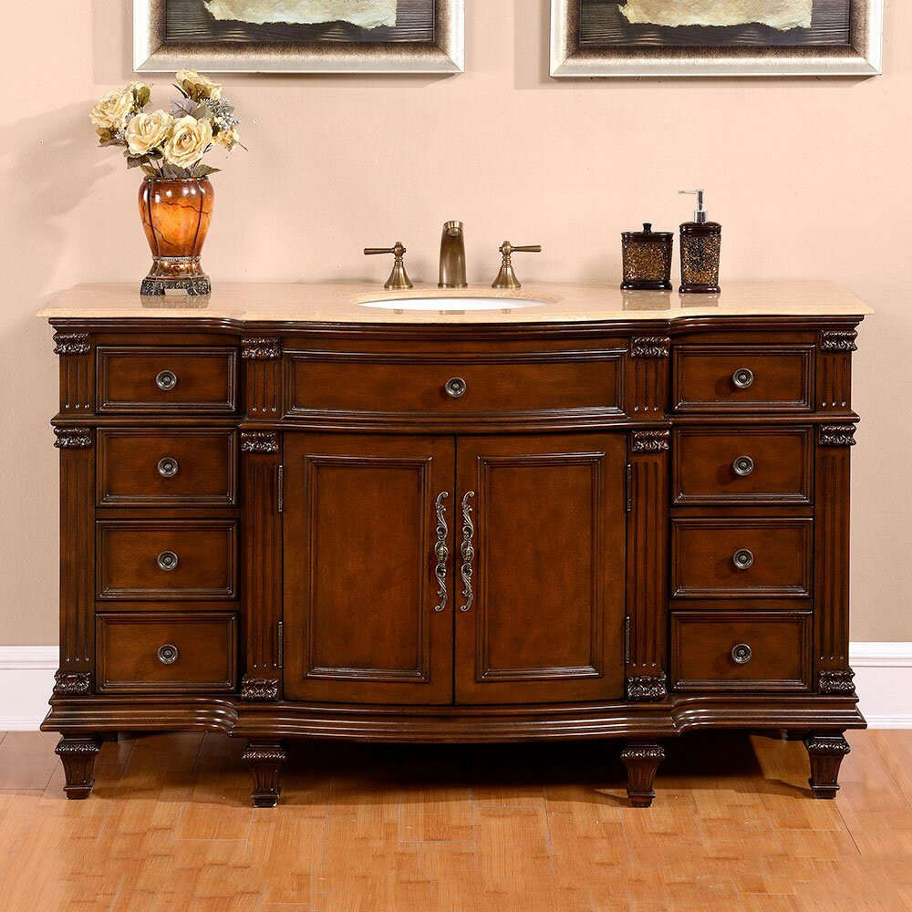 Bathroom Single Sink Vanity Cabinet
 Silkroad Exclusive 60" Single Sink Cabinet Bathroom Vanity