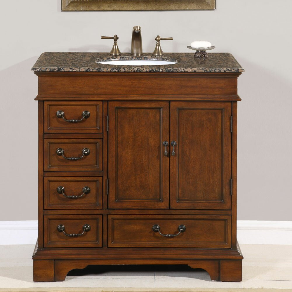 Bathroom Single Sink Vanity Cabinet
 Silkroad Exclusive Ashley 36" Single Bathroom Vanity Set