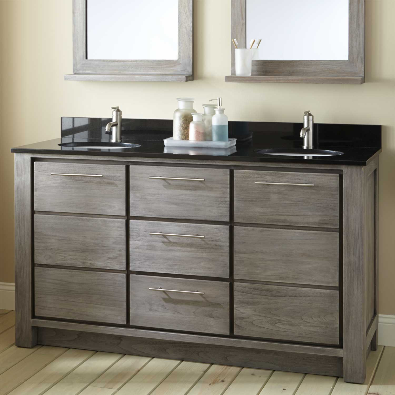 Bathroom Sink With Vanity
 72" Venica Teak Double Vessel Sinks Vanity Gray Wash