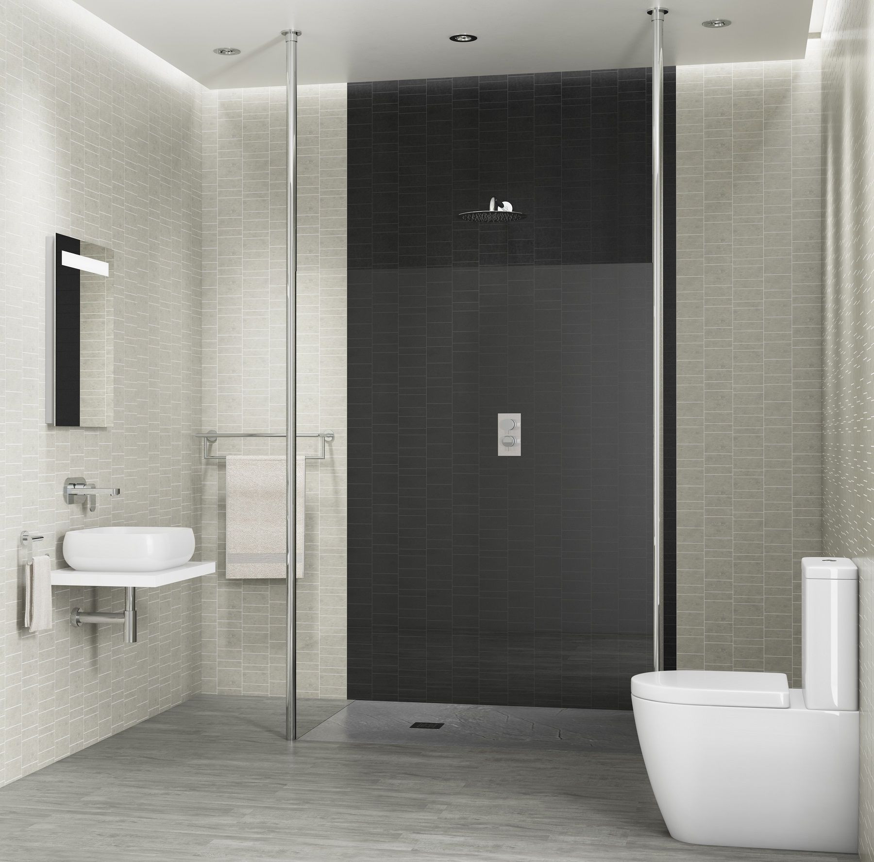Bathroom Tile Board
 Black Stone Tile Effect PVC Cladding Bathroom Shower Wall