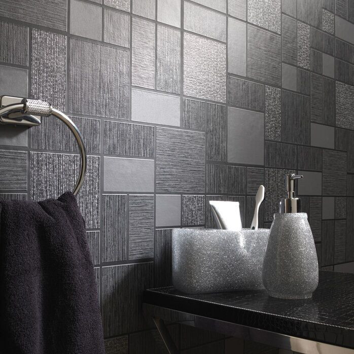 Bathroom Tile Wallpaper
 Black Glitter Tile Wallpaper Kitchen and Bathroom Tiling