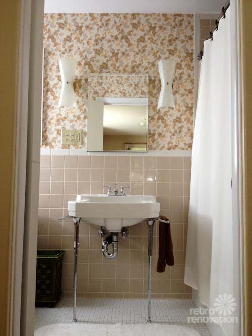 Bathroom Tile Wallpaper
 New vintage wallpaper and lighting for Pam s bathroom