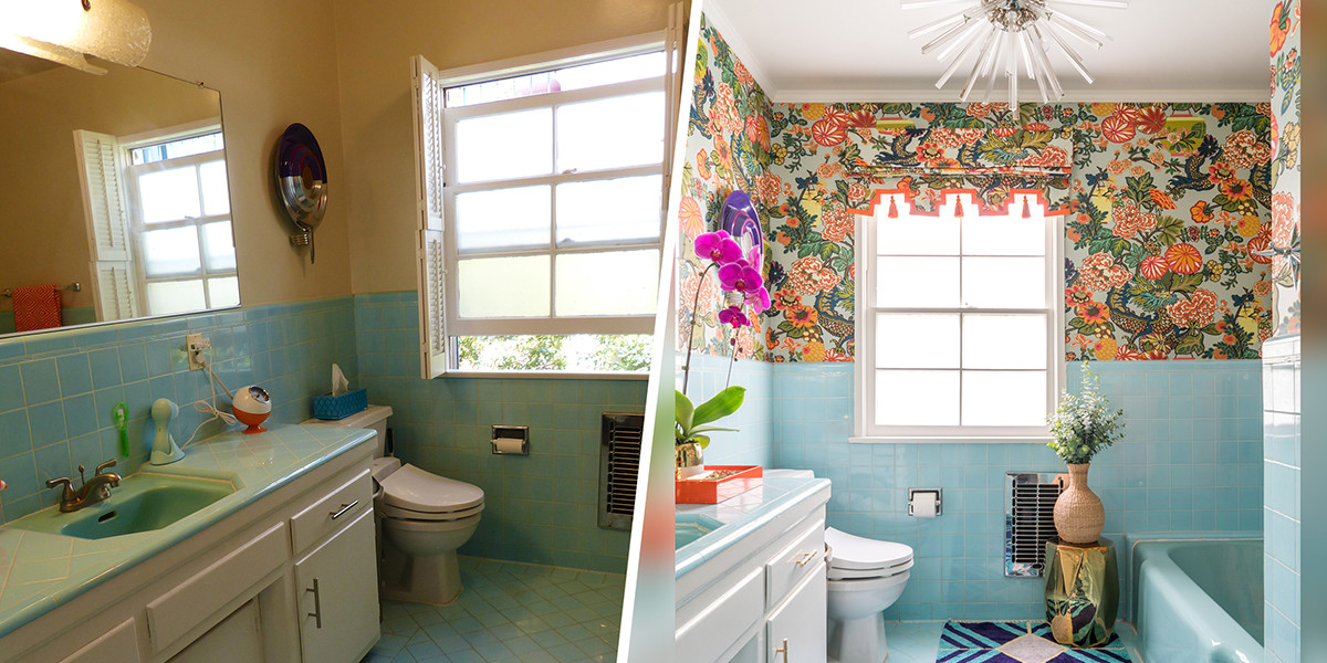 Bathroom Tile Wallpaper
 Bathroom makeover Printed wallpaper makes colorful tile