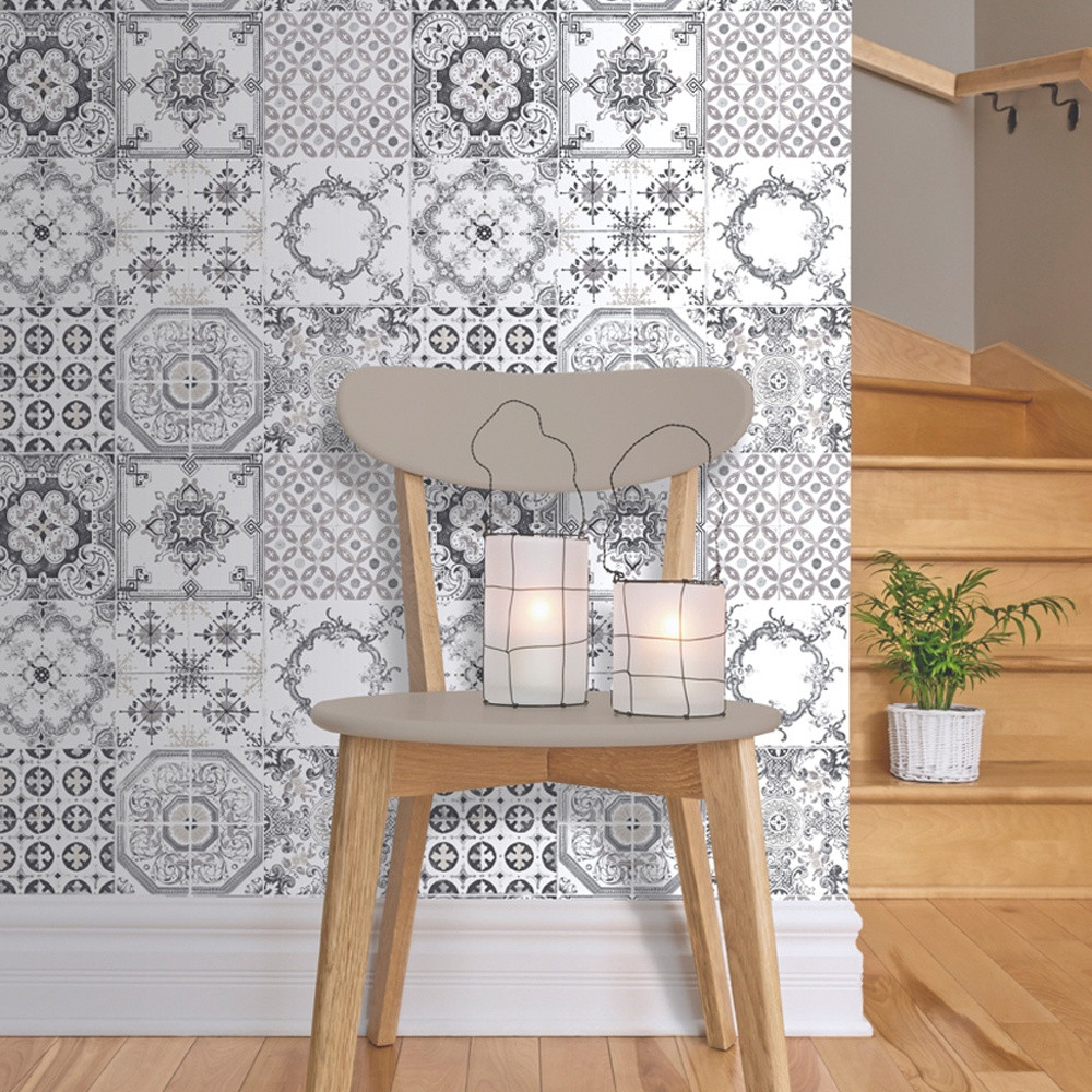 Bathroom Tile Wallpaper
 Muriva Tile Pattern Retro Floral Motif Kitchen Bathroom