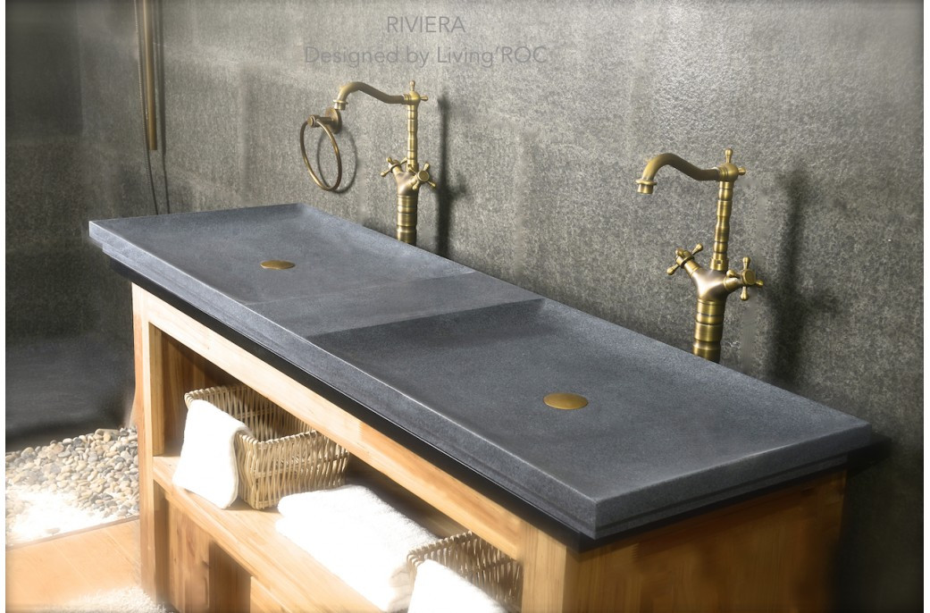 Bathroom Trough Sinks
 63 Double Trough Trendy Gray Granite Bathroom Sink RIVIERA