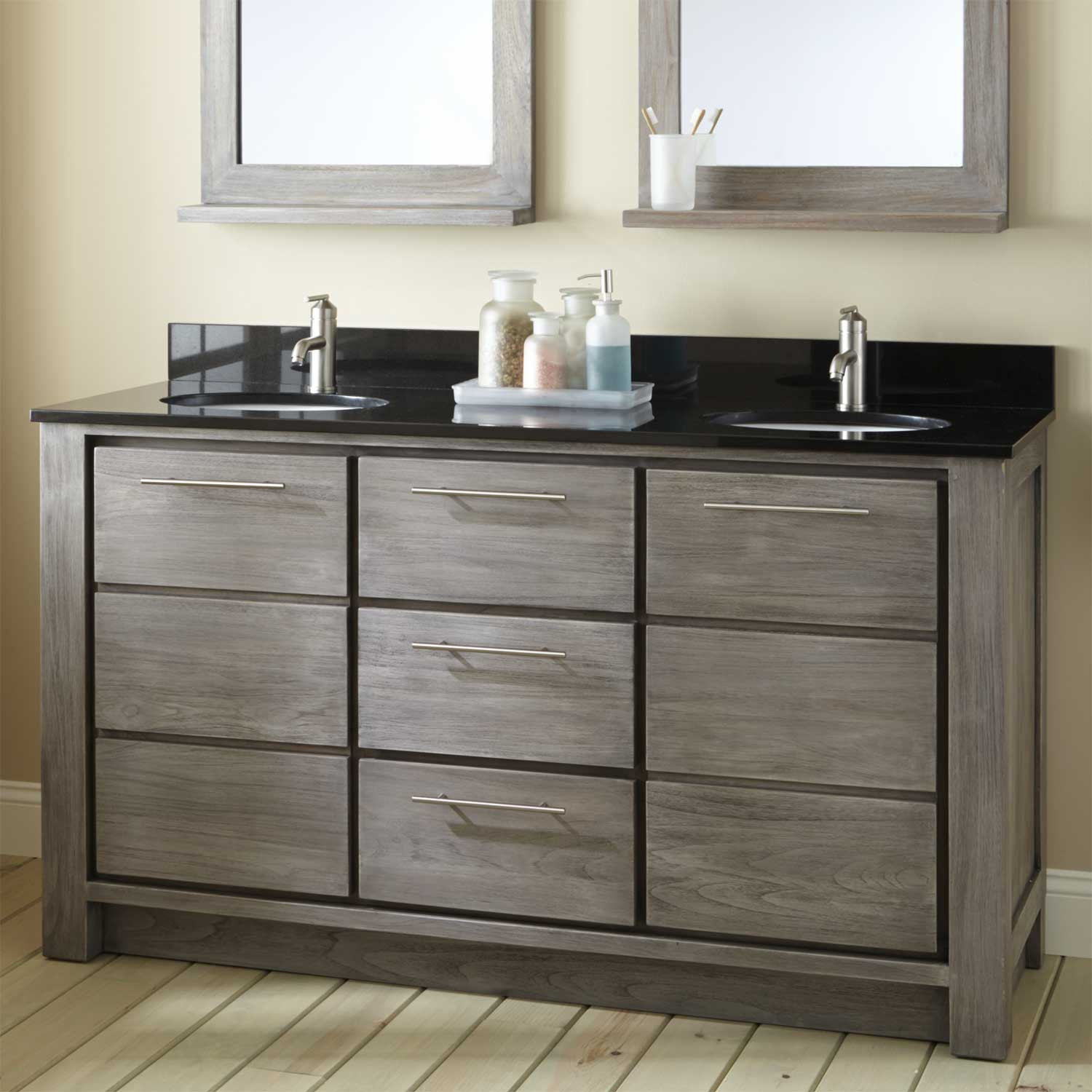 Bathroom Vanities Double Sink
 72" Venica Teak Double Vessel Sinks Vanity Gray Wash