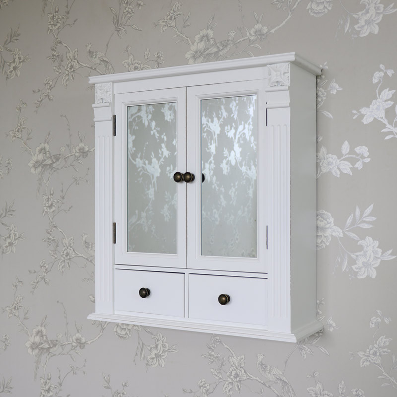 Bathroom Wall Cabinet With Drawers
 White wooden mirrored bathroom wall cabinet shabby vintage