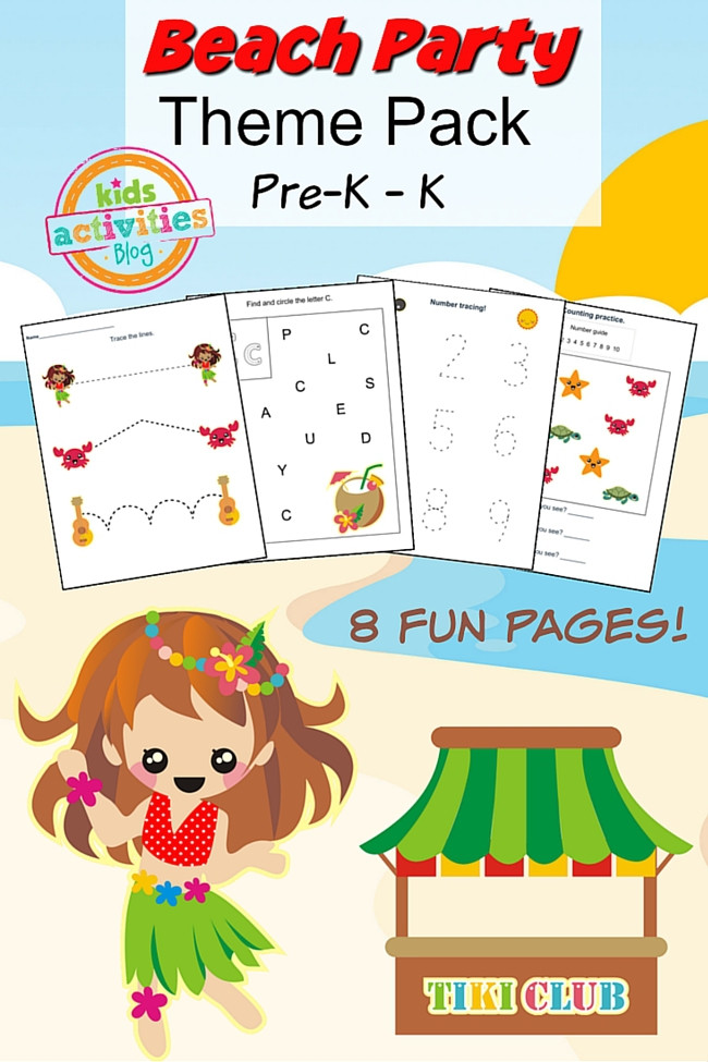 Beach Party Ideas For Kindergarten
 Beach Party Printable Preschool Worksheet Pack