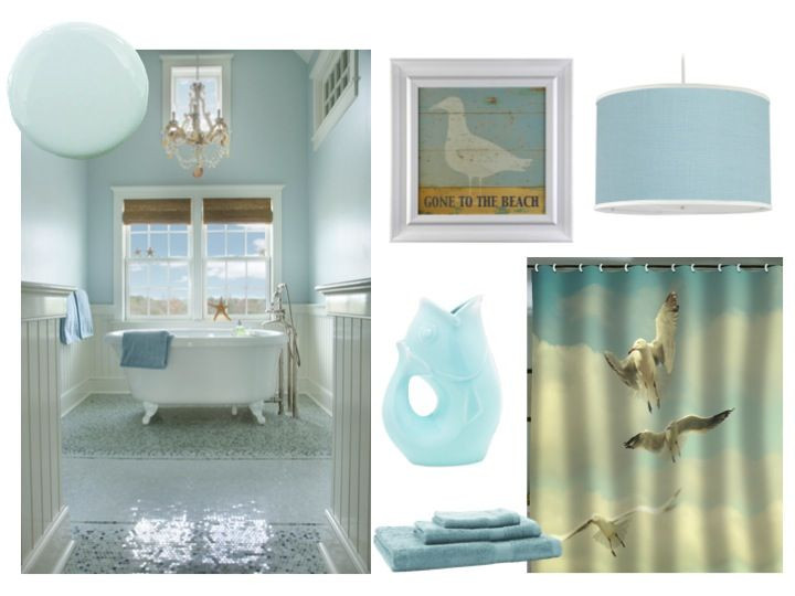 Beach Themed Bathroom Paint Colors
 Coastal inspired bathroom in light blue with a hint of