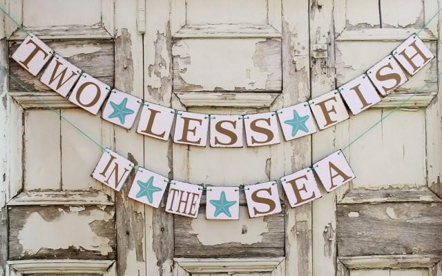 Beach Themed Engagement Party Ideas
 BEACH Wedding Signs Engaged Banners 2 LESS FISH Starfish