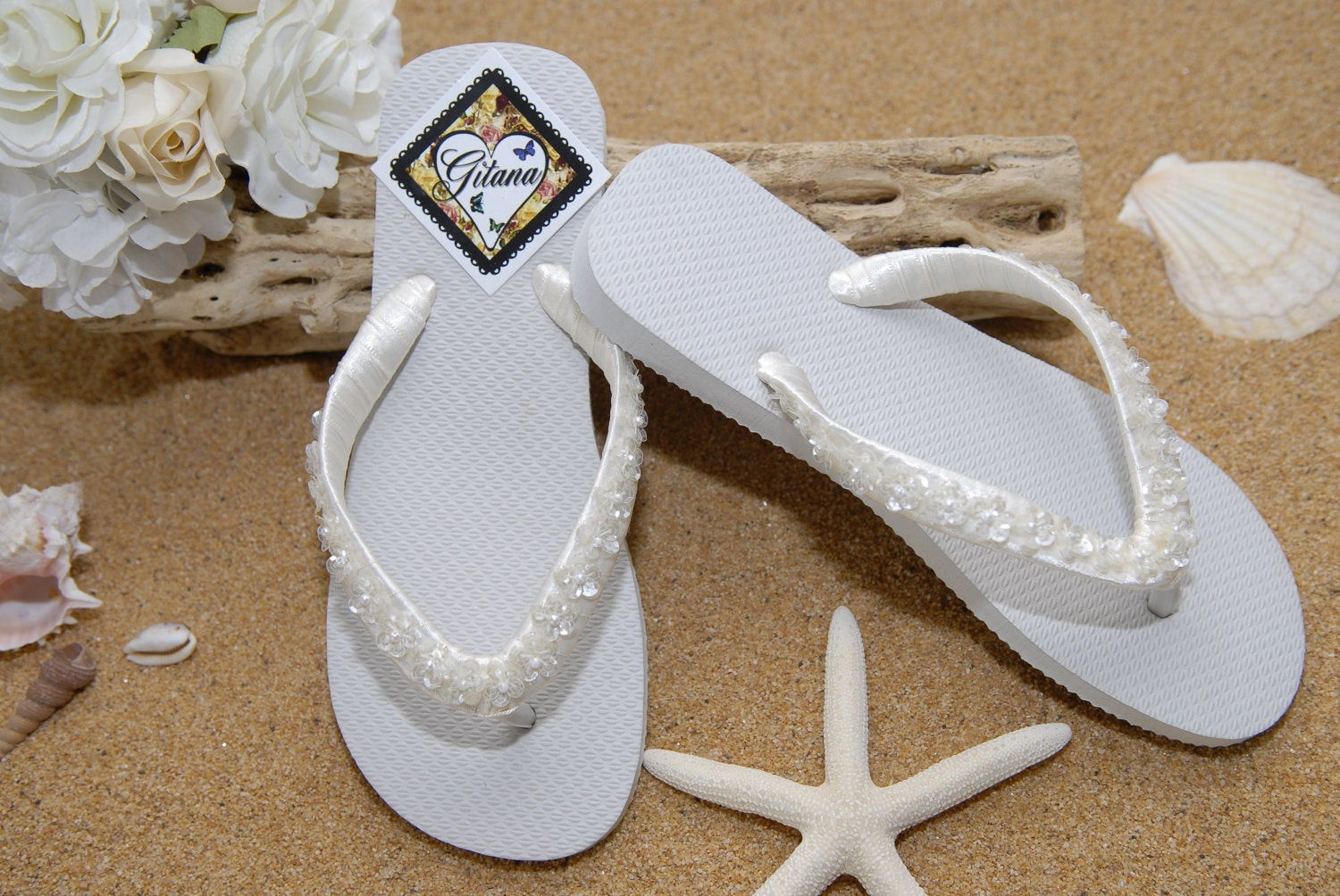 Beach Wedding Sandals For Bride
 Bridal Flip Flops Bridal Sandals Beach Wedding by GitanaBridal