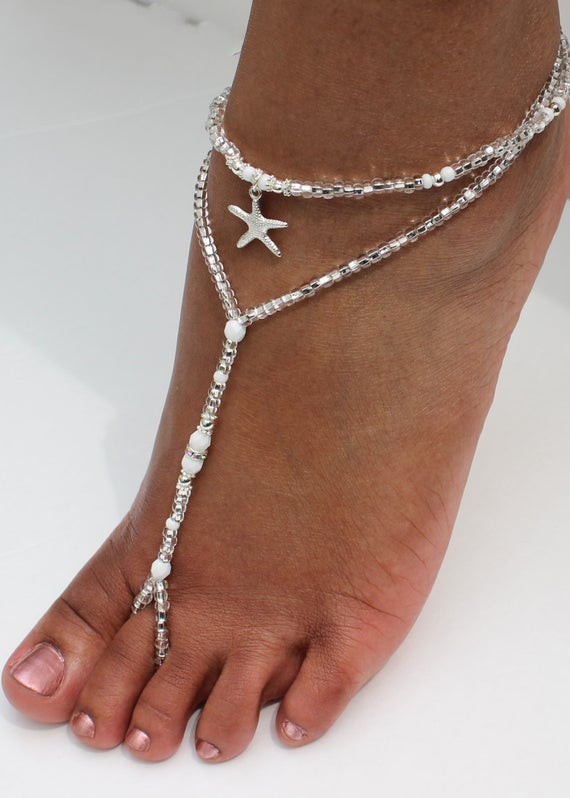 Beach Wedding Sandals For Bride
 Beach Wedding Barefoot Sandal White Silver Bridal Foot Jewelry