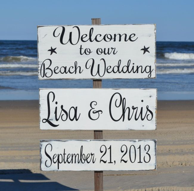 Beach Wedding Signs
 Directional Wel e Beach Wedding Personalized Wood