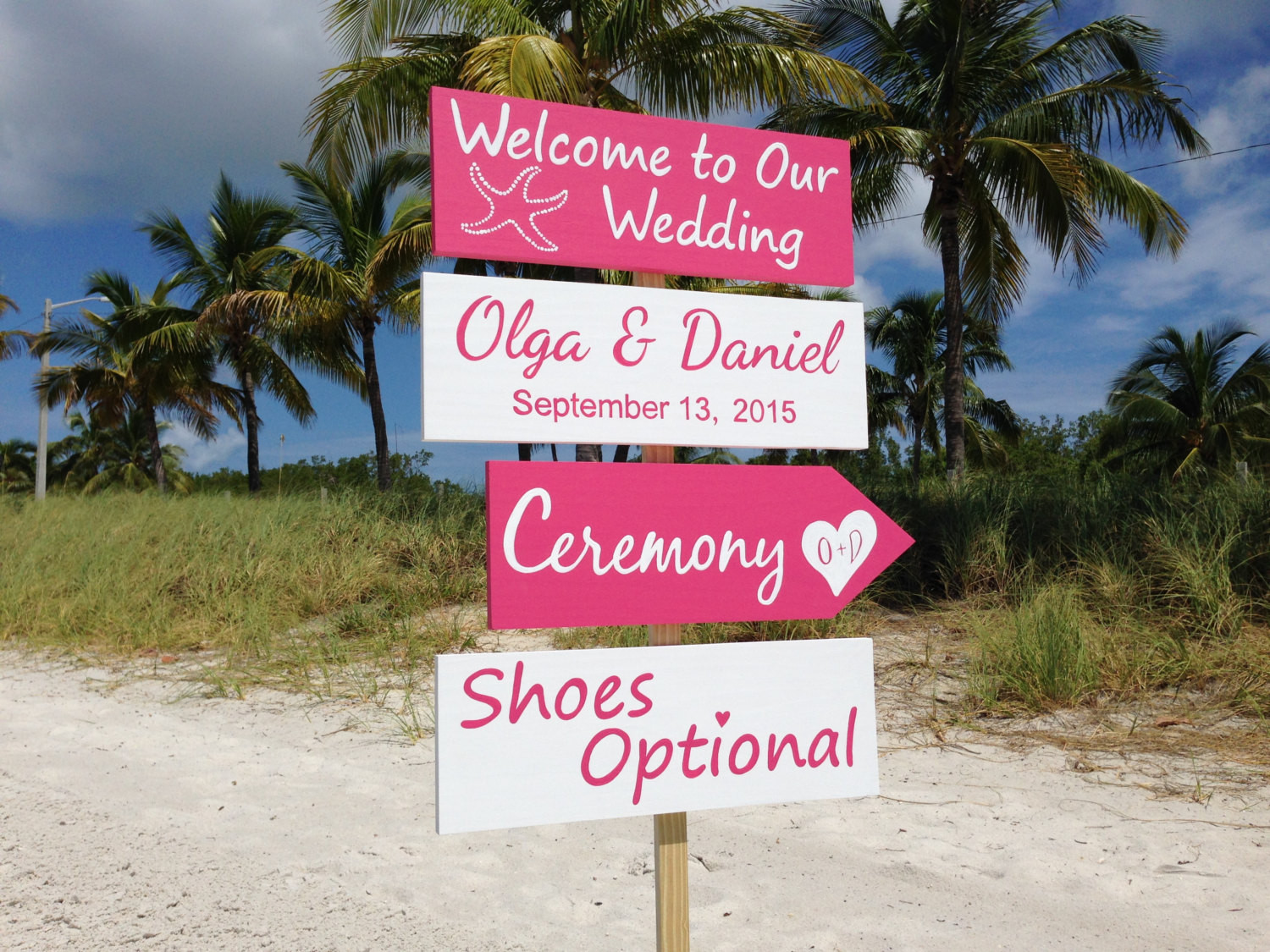 Beach Wedding Signs
 Pink White Wel e Wedding Sign Beach Wedding Decor