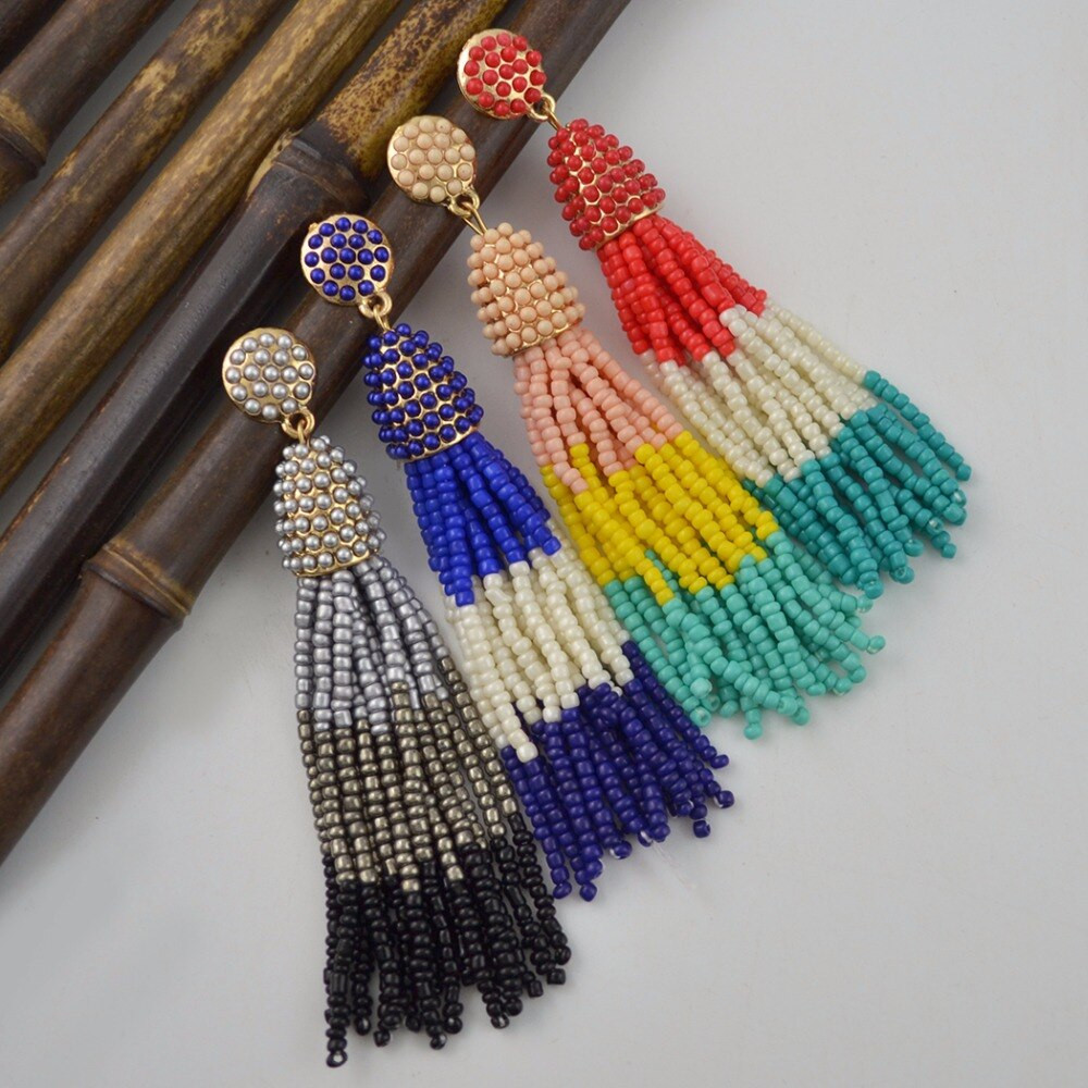 Beaded Tassel Earrings
 Vintage Colorful Resin Beaded Tassel Earrings Dangle