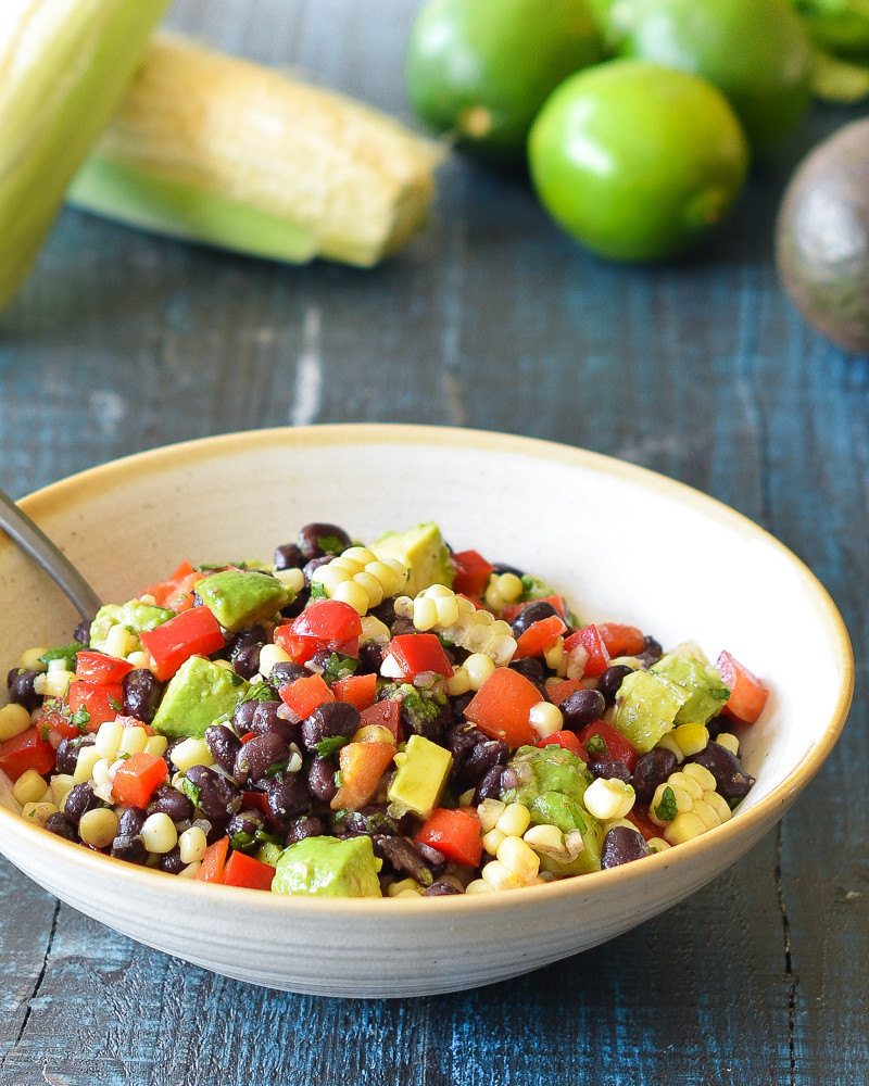 Bean And Corn Salad
 Black Bean Salad with Corn Red Peppers Avocado & Lime