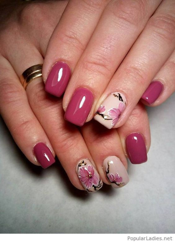 Beautiful Gel Nails
 Beautiful pink gel nails design with flowers and gold details