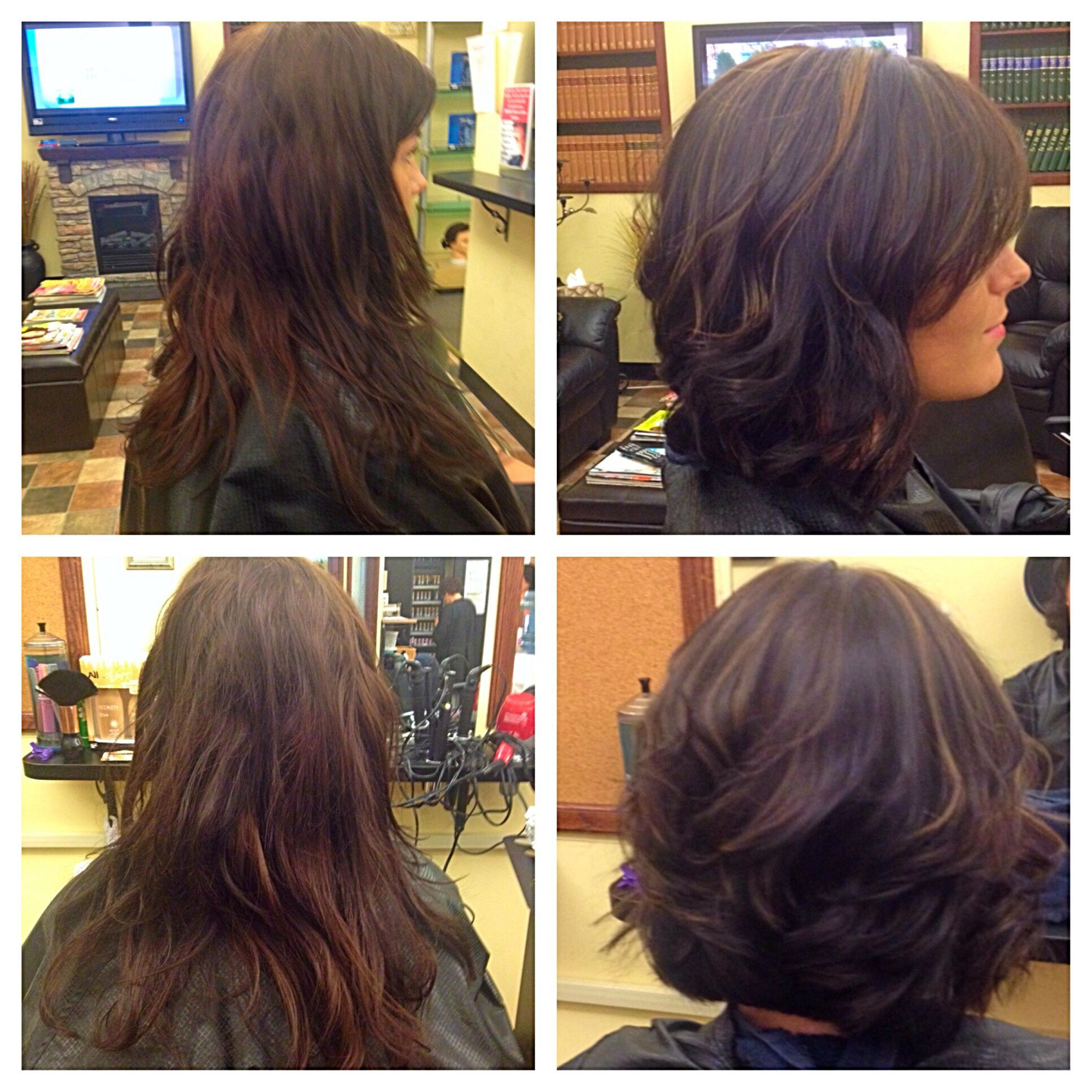 Before And After Haircuts Long To Short
 Before after Long to short Beautiful Bob haircut color