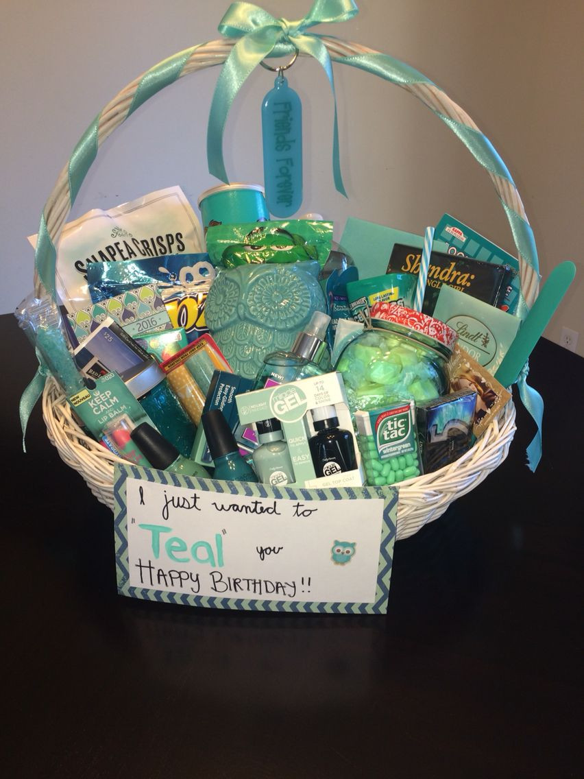 Best Friend Birthday Gift Basket Ideas
 Just wanted to "TEAL" you happy birthday Gift basket