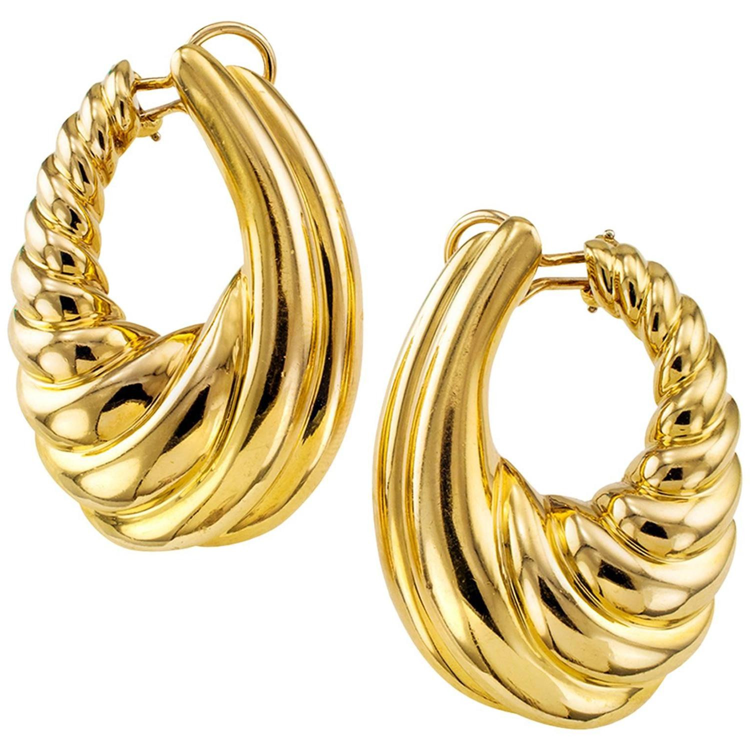 Big Gold Earrings
 Clip on Gold Hoop Earrings For Sale at 1stdibs