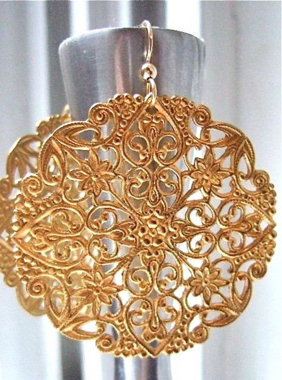 Big Gold Earrings
 Items similar to Gold chandelier earrings with vintage