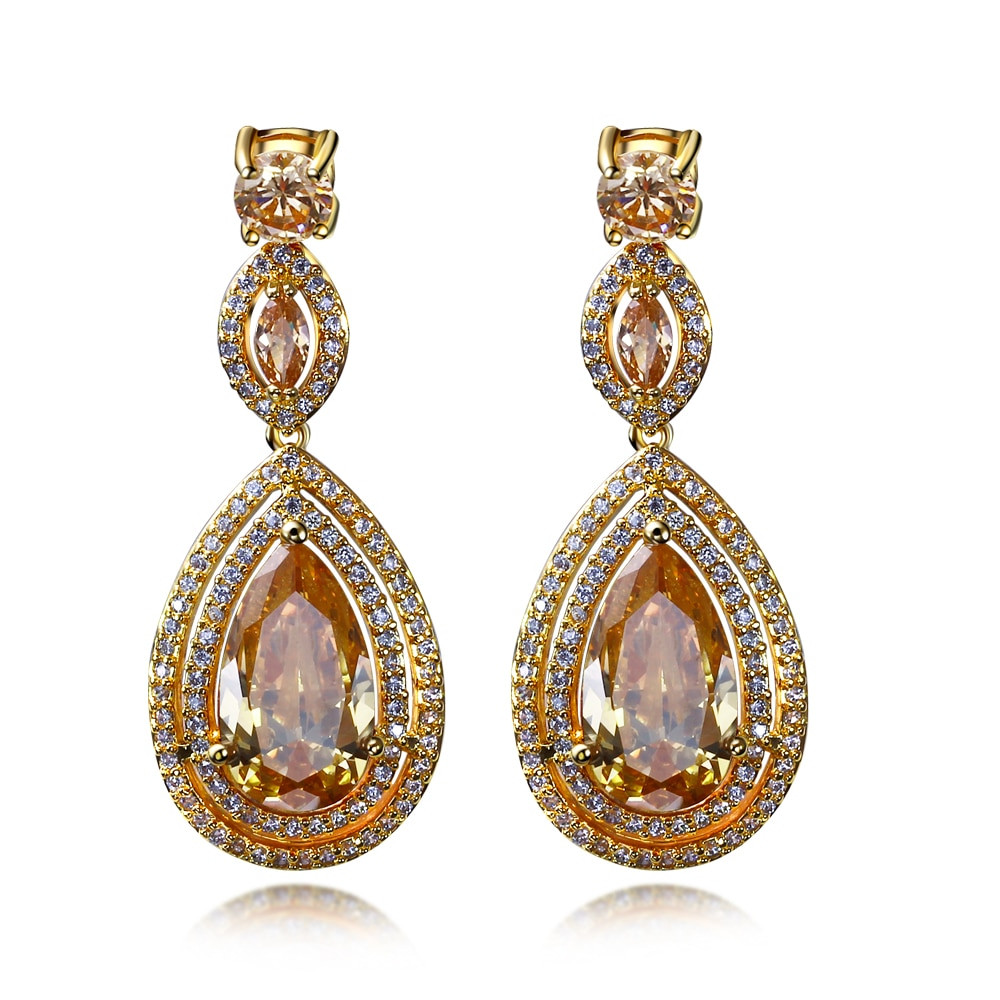 Big Gold Earrings
 Women Earring big Drop Earrings gold color with CZ stone
