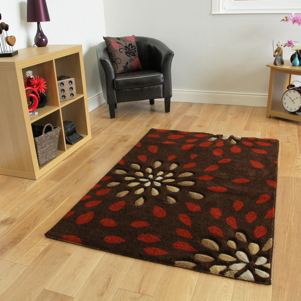 Big Living Room Rugs
 Small Terracotta Floral Modern Rugs Soft Easy Clean