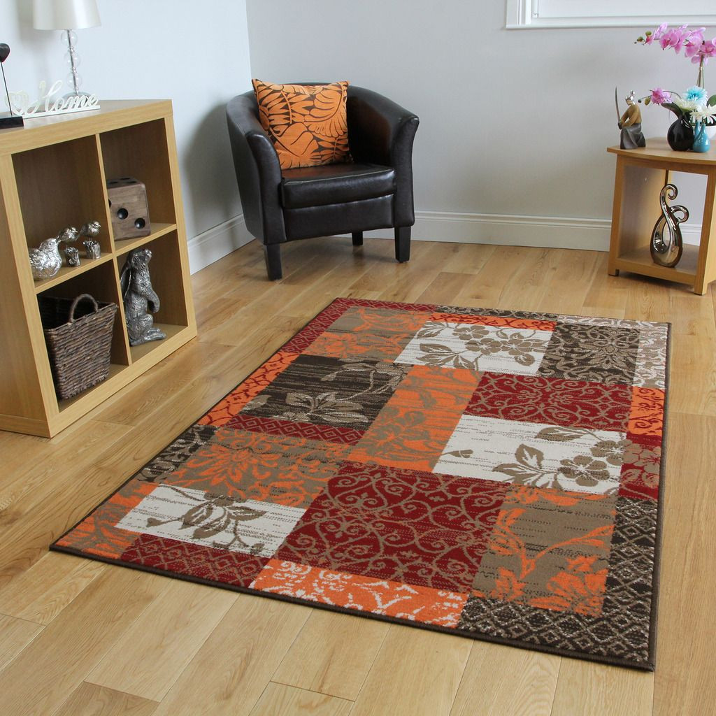Big Living Room Rugs
 New Warm Red Orange Modern Patchwork Rugs Small