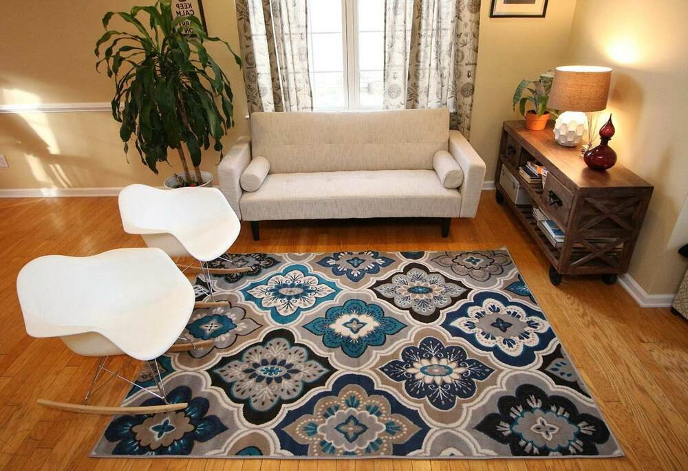 Big Rugs For Living Room
 Rugs Area Rug Carpet Floor Modern Blue Living Room