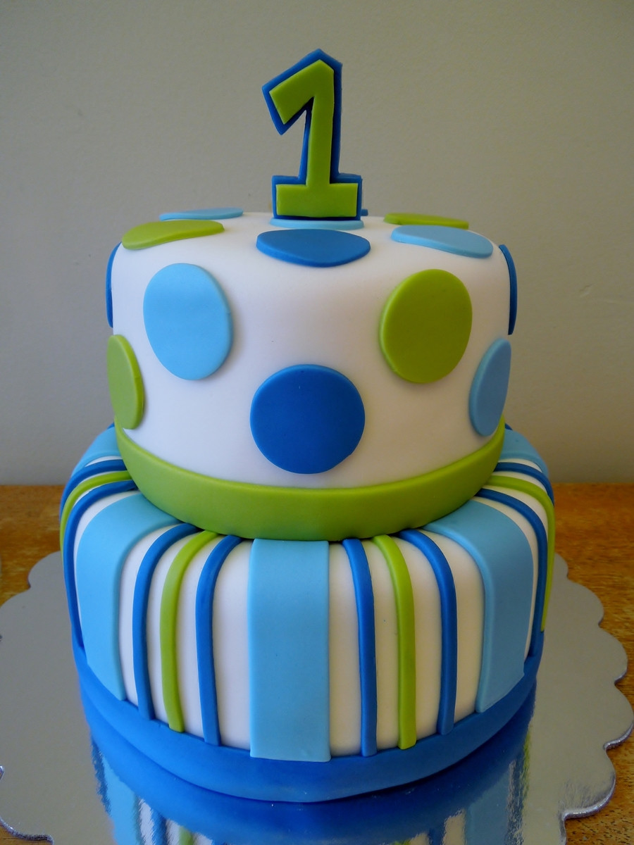 Birthday Cake Boy
 Stripes & Dots Boys 1St Birthday CakeCentral