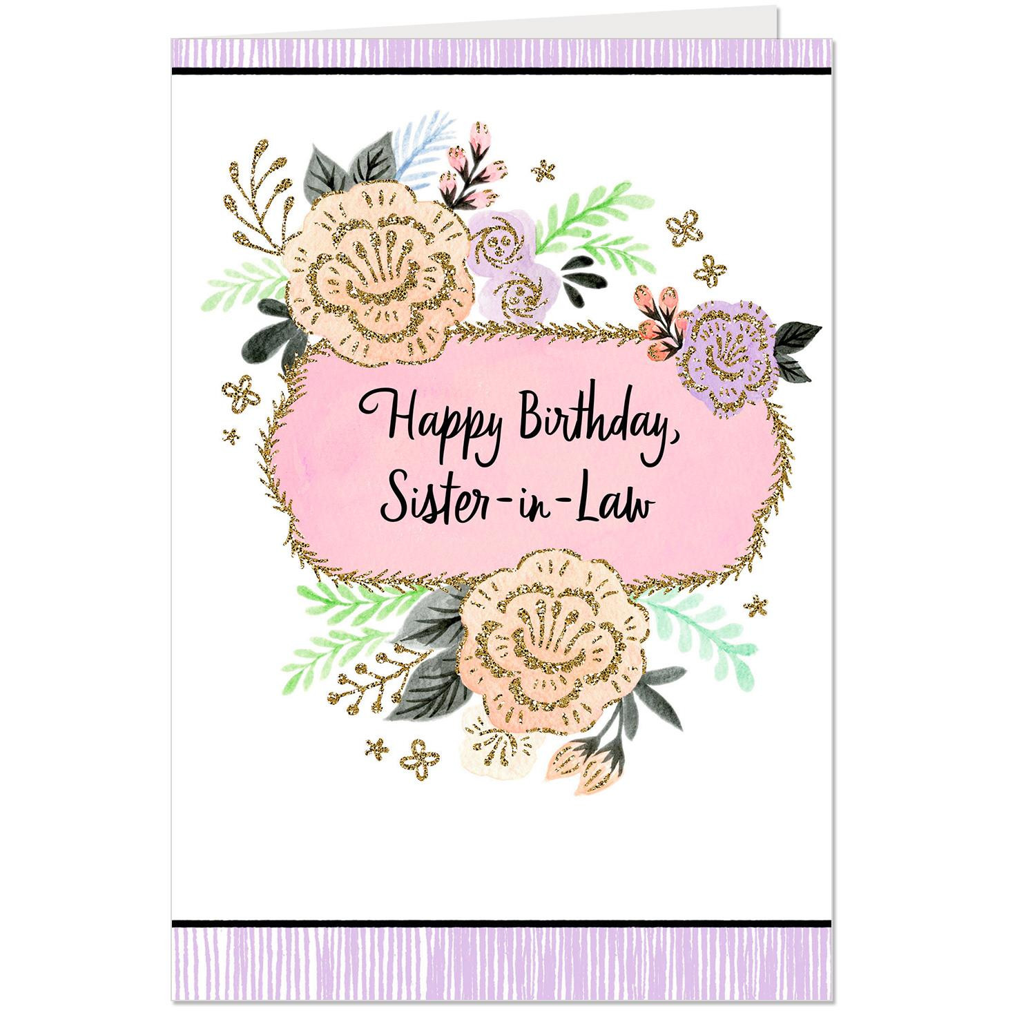 Birthday Card For Sister In Law
 Glittery Flowers Birthday Card for Sister in Law
