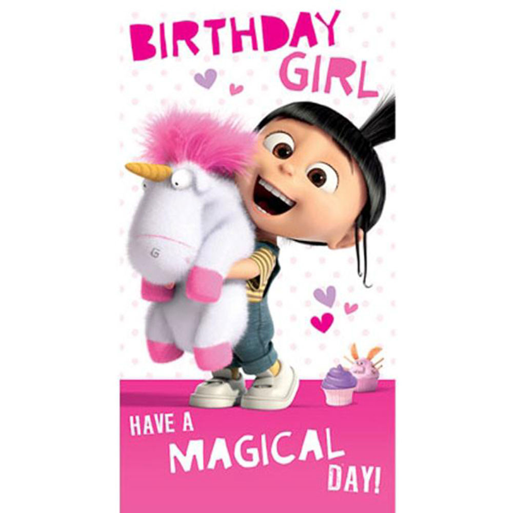 Birthday Cards For Girls
 Birthday Girl Agnes & Fluffy Unicorn Minions Card DE045