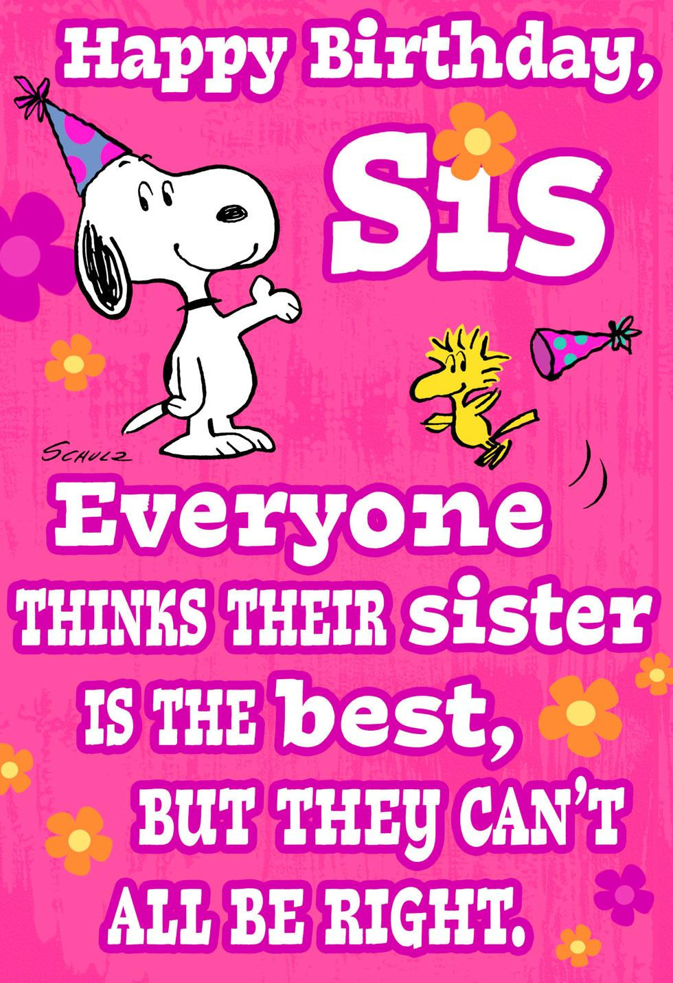 Birthday Cards For Sister Funny
 Peanuts Snoopy and Woodstock Best Sister Funny Birthday