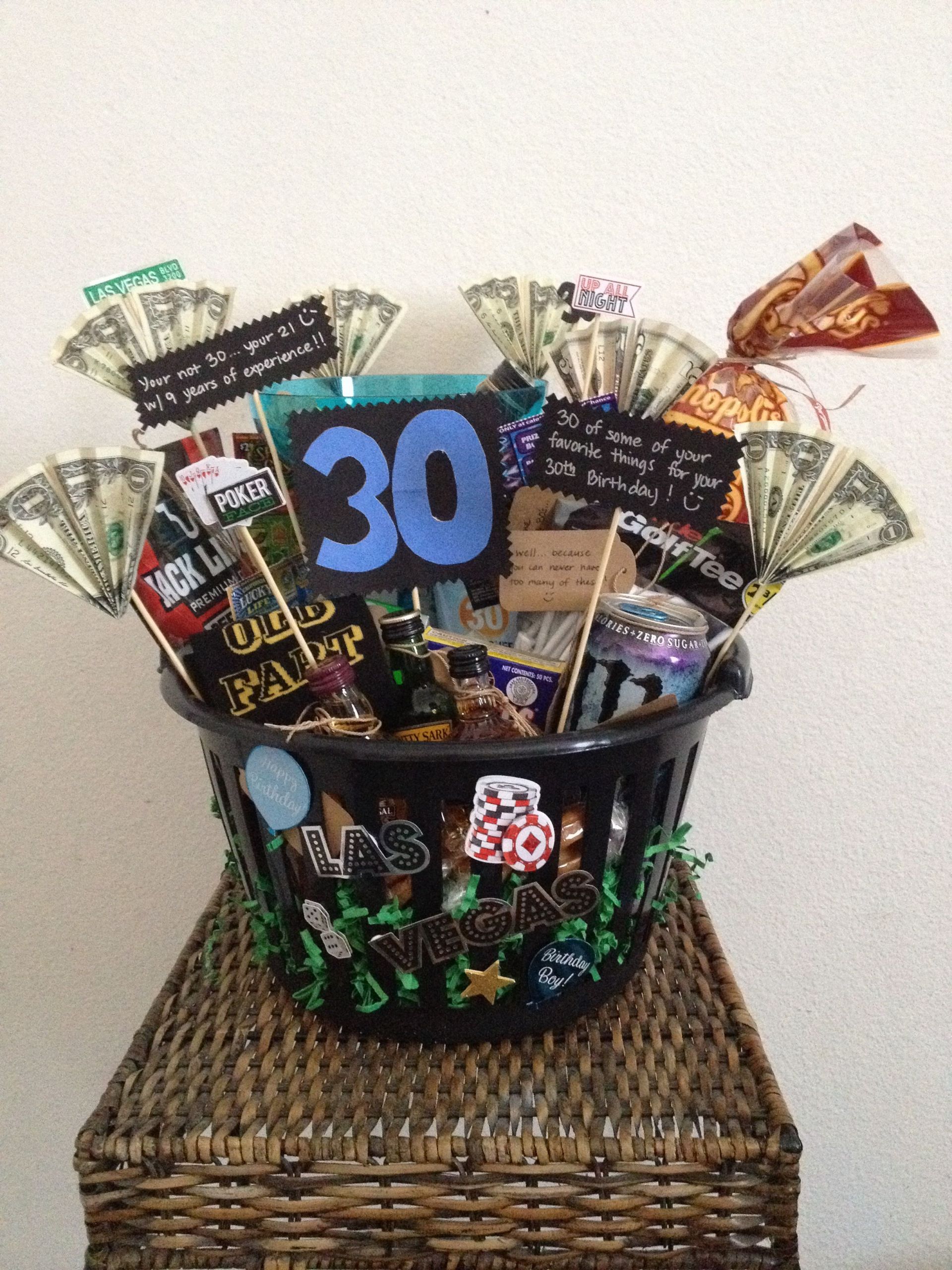 Birthday Gift Ideas For Male Friend
 30th Birthday Basket for a man Made this for my husband