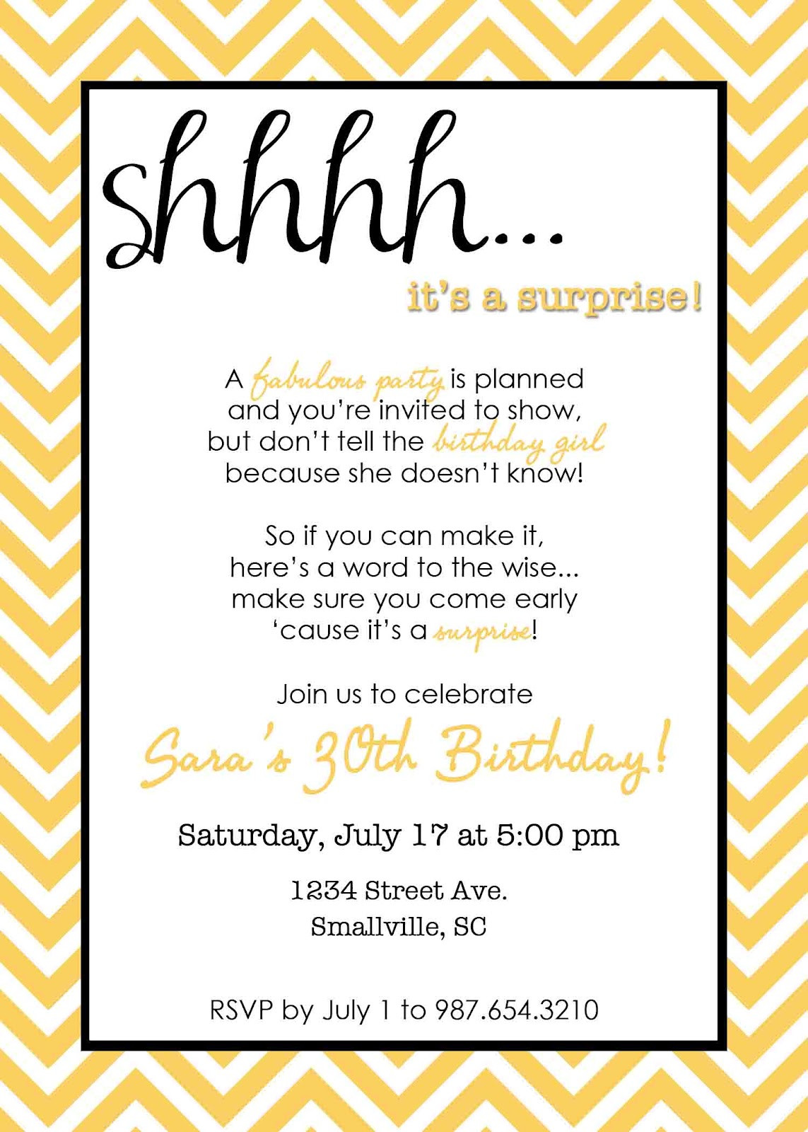 Birthday Invitation Message
 Wording for Surprise Birthday Party Invitations