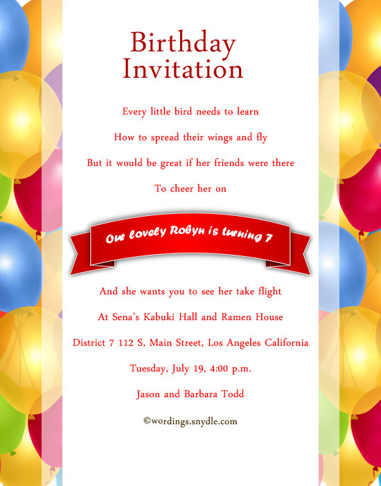 Birthday Invitation Message
 7th Birthday Party Invitation Wording – Wordings and Messages