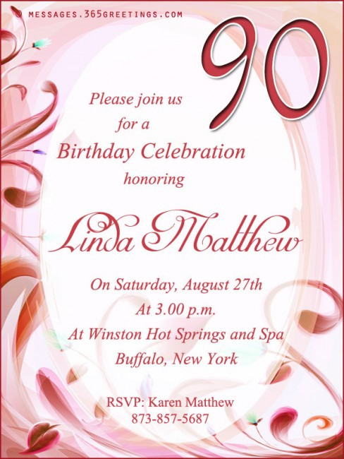 Birthday Invitation Message
 90th Birthday Invitation Wording 365greetings