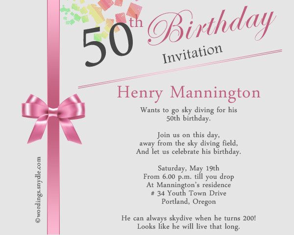 Birthday Invitation Message
 50th Birthday Invitation Wording Samples Wordings and