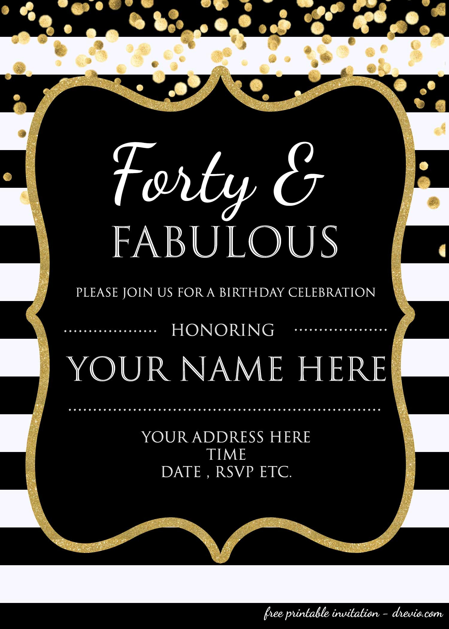 Birthday Invitation Template
 Forty & Fabulous 40th Birthday Invitation Template PSD