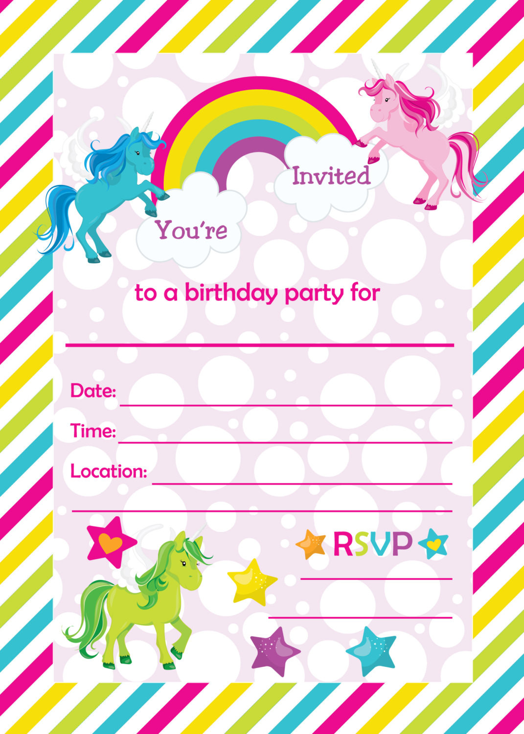 Birthday Invitation Template
 FREE Rainbow Birthday Invitations – FREE Printable