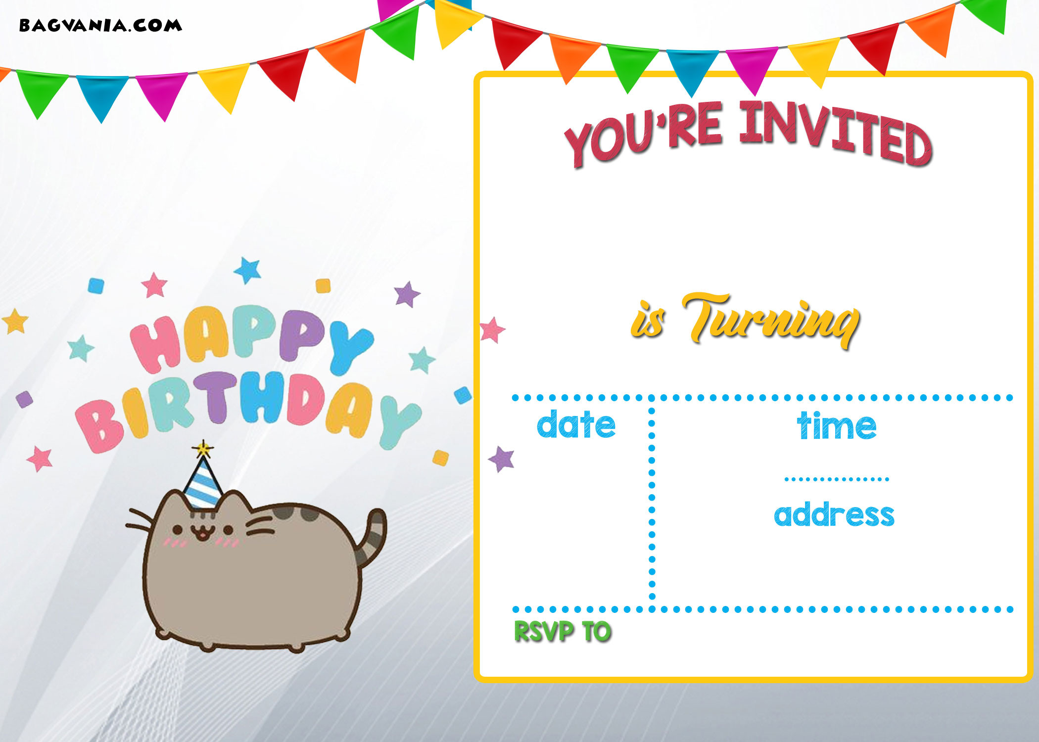 Birthday Invitation Template
 FREE Printable Pusheen Birthday Invitation Template