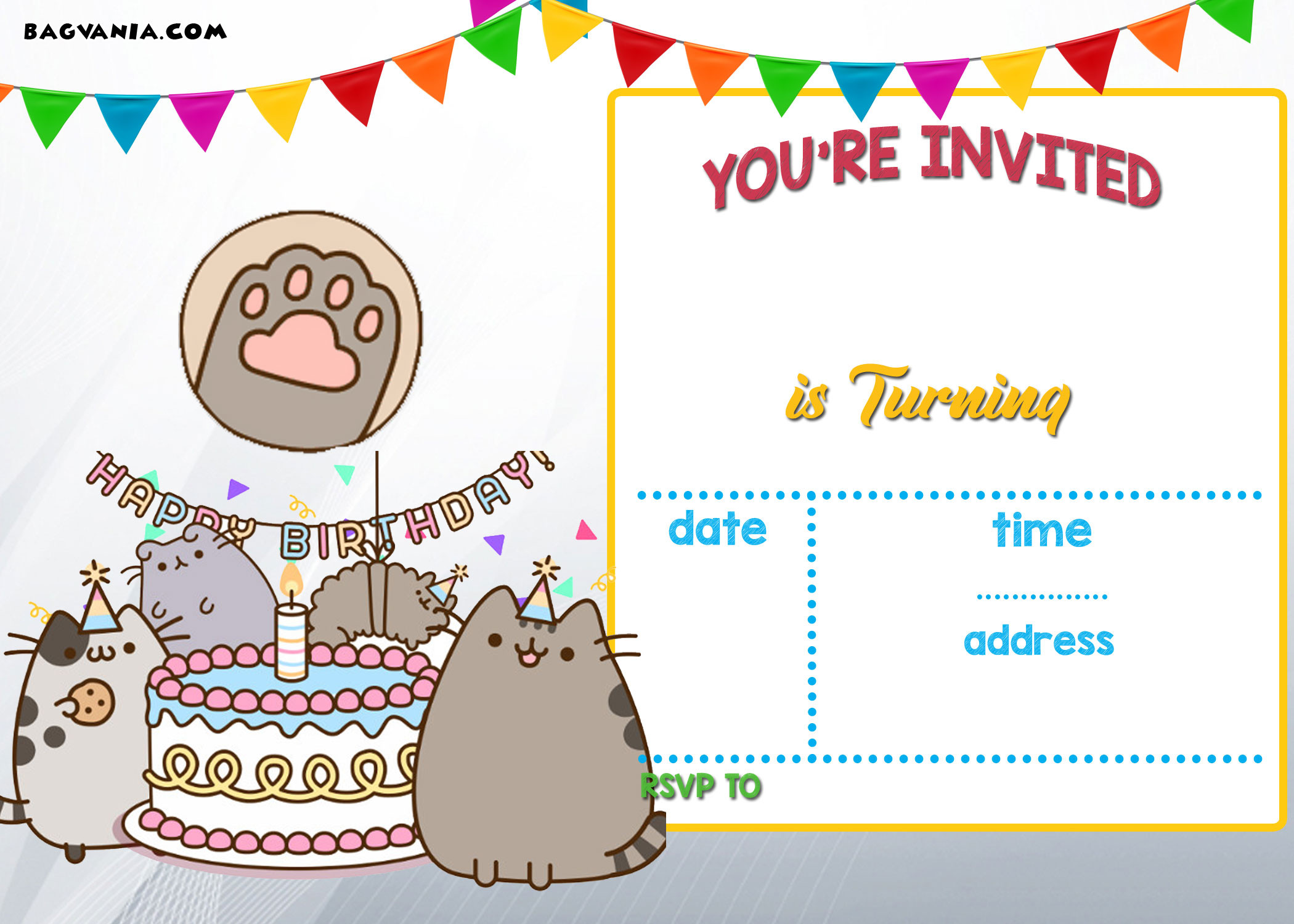 Birthday Invitations Cards
 FREE Printable Pusheen Birthday Invitation Template