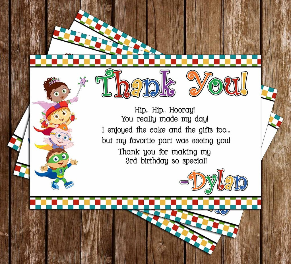 Birthday Party Cards
 Novel Concept Designs Super Why Birthday Party Thank You