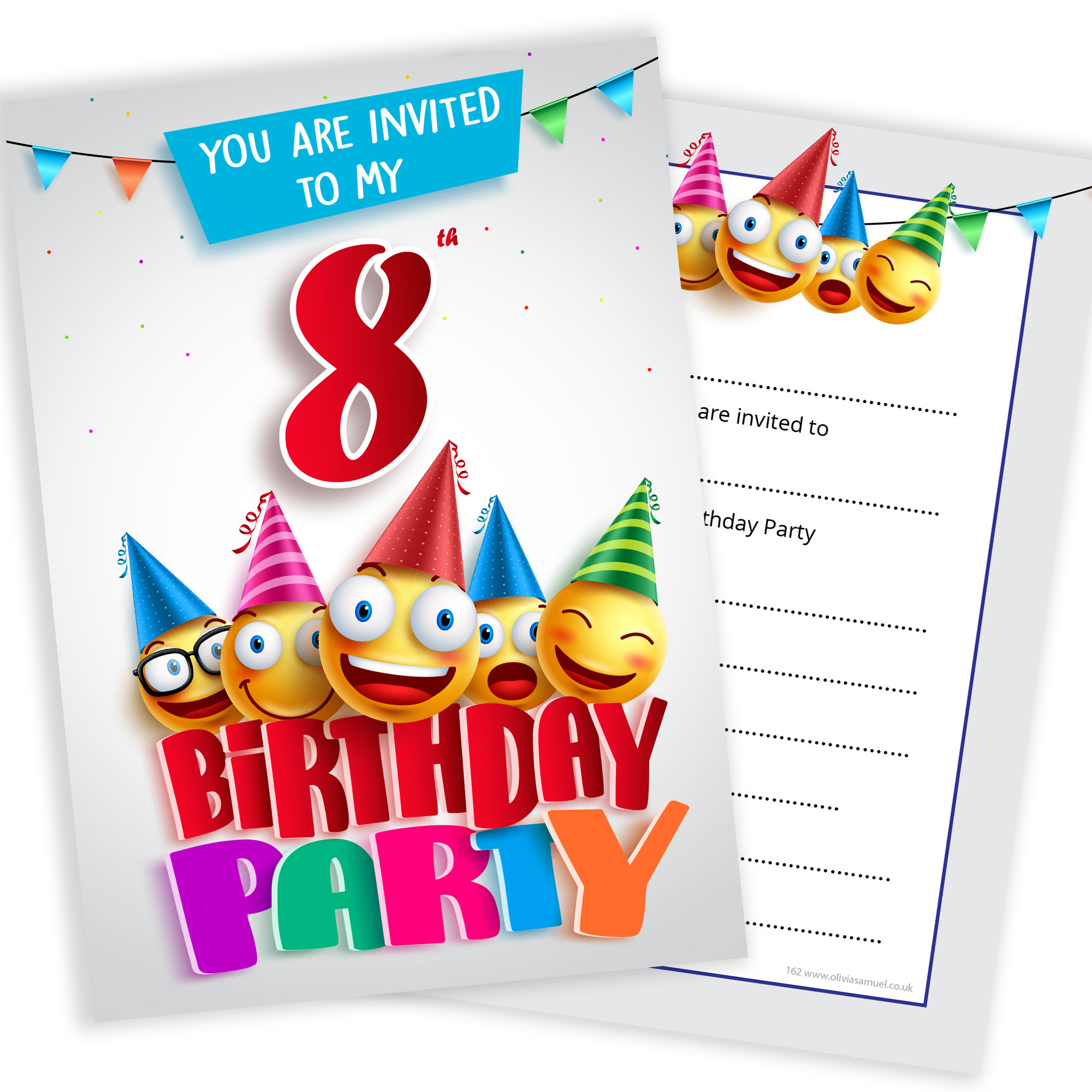 Birthday Party Cards
 8th Birthday Party Invites – Emoji Style – Ready to Write