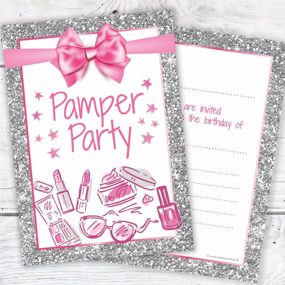Birthday Party Cards
 Pamper Party Invites Girls Birthday Glitter A6