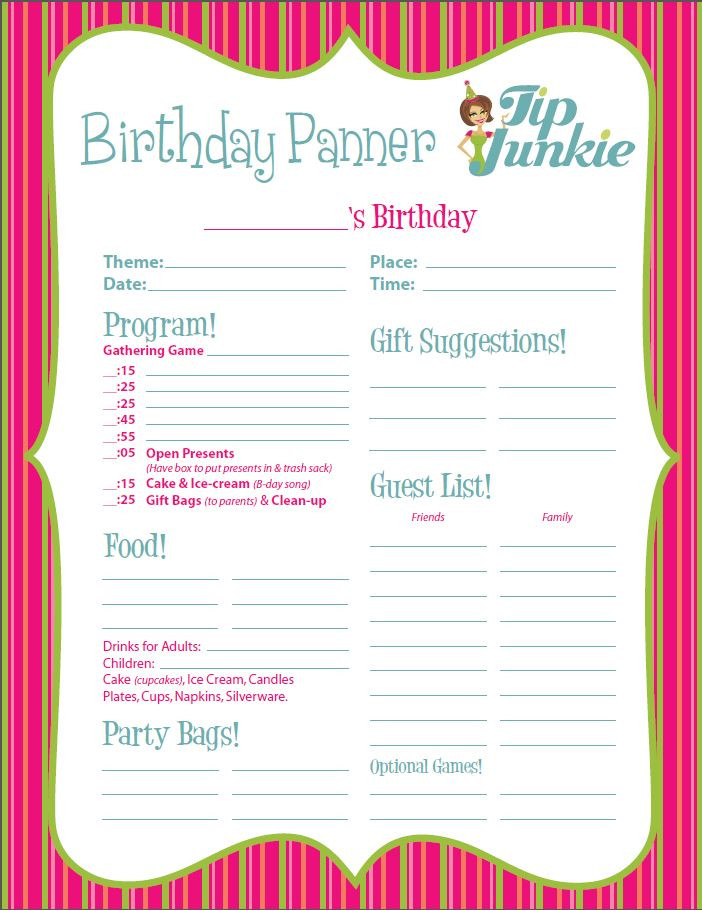 Birthday Party Organizer
 11 Free Printable Party Planner Checklists – Tip Junkie